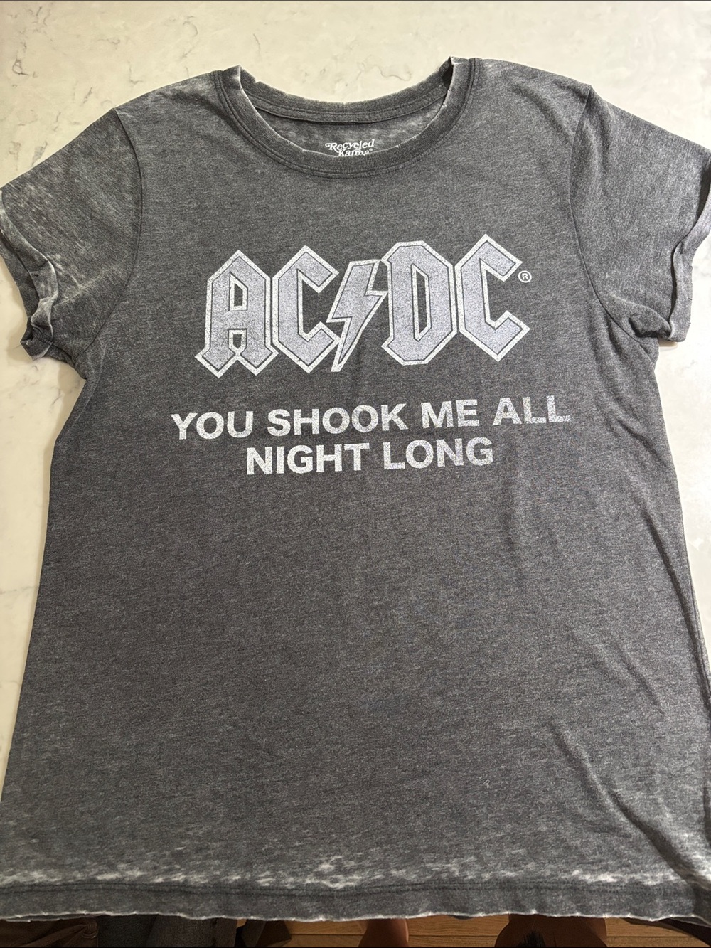 *NEW* AC/DC Woman’s Gray Graphic Tee with White Band Logo & Lyrics